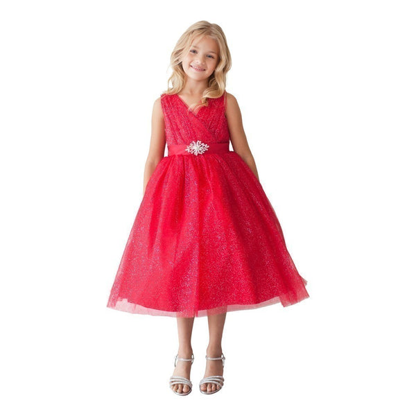 Girls Brooch Sash Pleated Tulle Junior Bridesmaid Dress 2-16